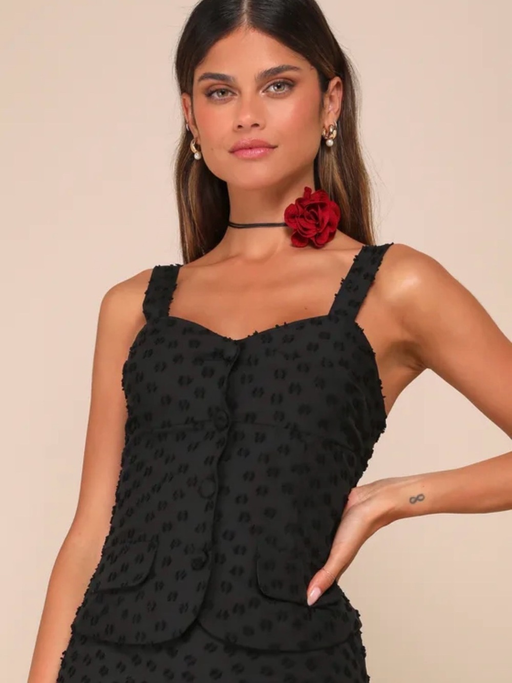 Lulus Distinct Aesthetic Black Clip Dot Button-up Sleeveless Top - Size S